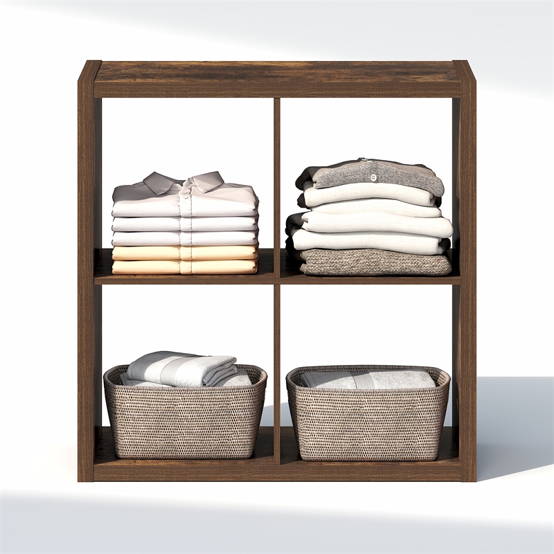 Furinno CUBIC 4-Cube Closet Organizer Open Shelf Extra Thick Frame Amber Pine