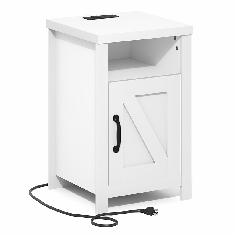 Furinno FARMHOUSE Night Stand w/ Charging USB & Outlets Bedside Table White