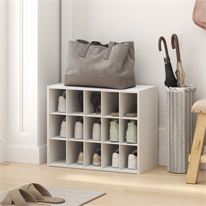 Furinno FANO 15-Cube Stackable Shoe Rack for Closet Entryway White