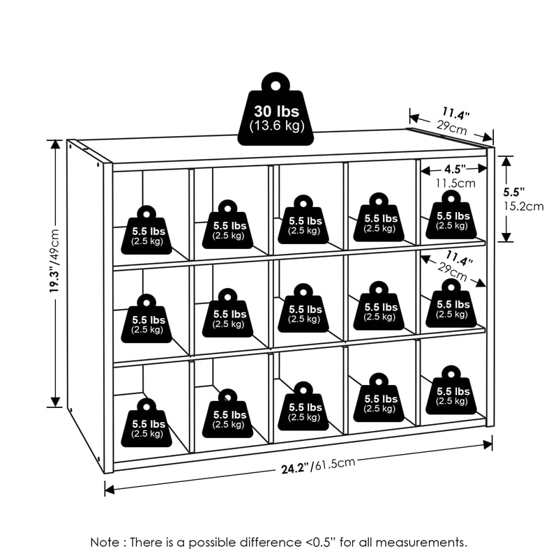 Furinno FANO 15-Cube Stackable Shoe Rack for Closet Entryway White