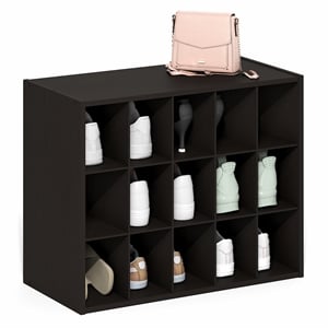 Furinno FANO 15-Cube Stackable Shoe Rack for Closet Entryway Black Dark Oak