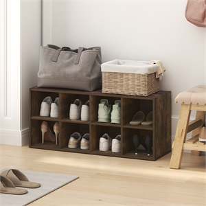 Furinno FANO 8-Cube Stackable Shoe Rack for Closet Entryway Amber Pine