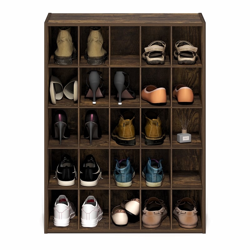 Furinno FANO 25-Cube Stackable Shoe Rack for Closet Entryway Amber Pine