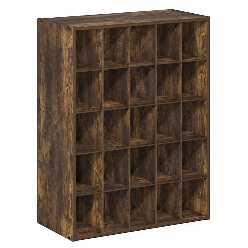 Furinno FANO 25-Cube Stackable Shoe Rack for Closet Entryway Amber Pine