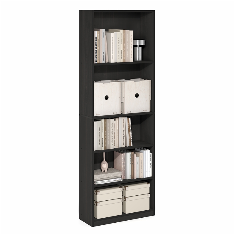 Furinno JAYA 5-Tier Open Storage Bookshelf 9.5x24.6x71.1 Espresso