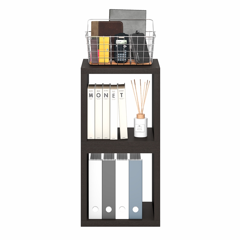 Furinno CUBICLE Set of 2 Stackable Bookshelf Open Back Black Dark Oak