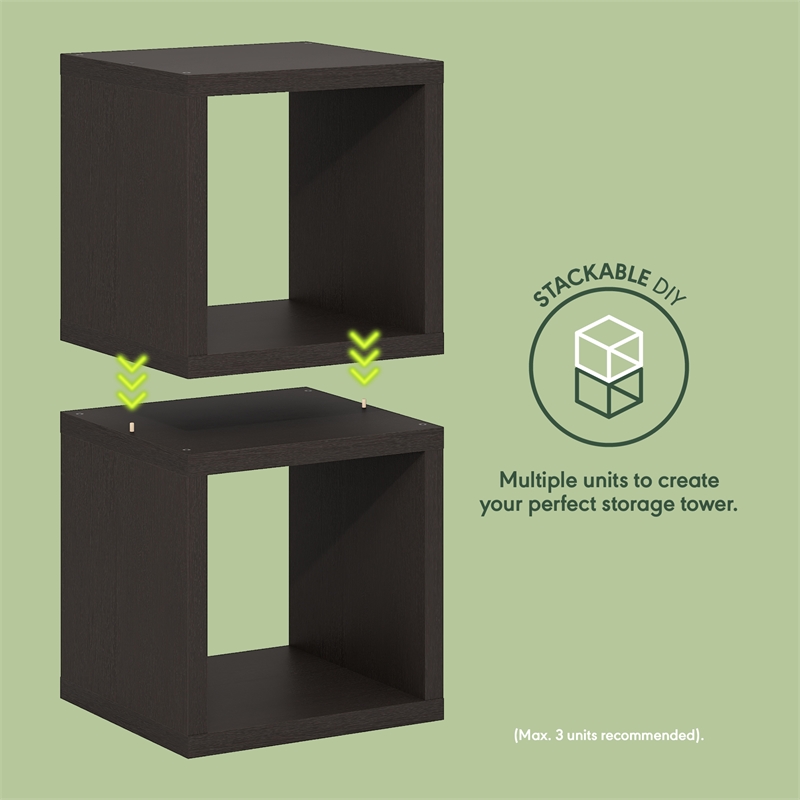Furinno CUBICLE Set of 2 Stackable Bookshelf Open Back Black Dark Oak