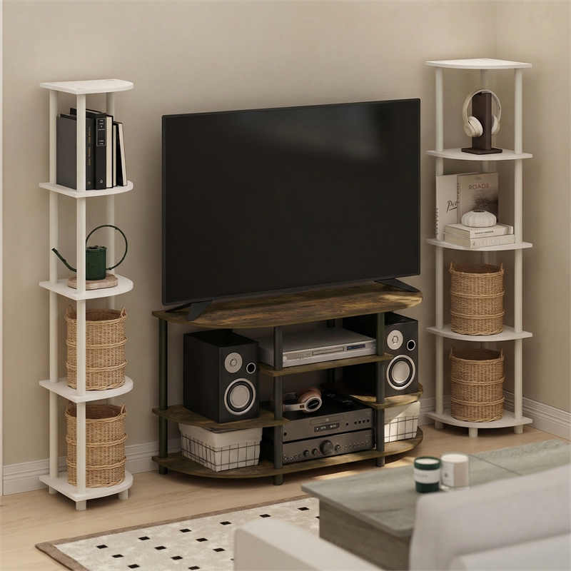 Furinno JAYA 4-Tier Entertainment Center for TV up to 46 Inch Amber Pine
