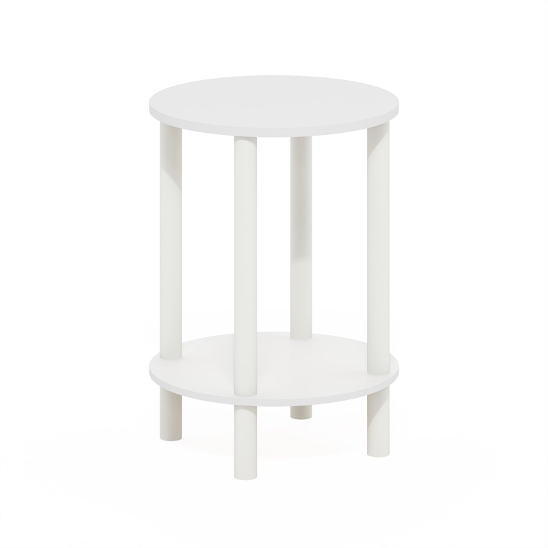 Furinno TURN-N-TUBE 2-Tier Round Tall Narrow Open Shelf Nightstand White