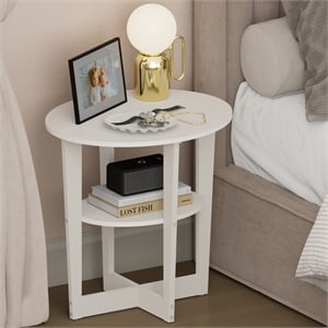Furinno TIDUR 2-Tier Oval Round Edge Nightstand White