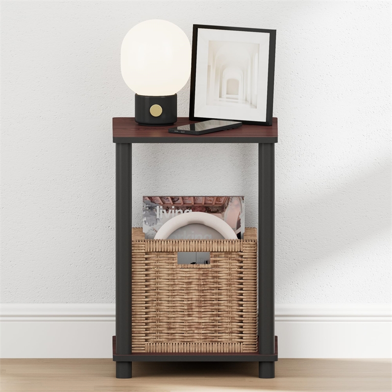 Furinno TURN-N-TUBE 2-Tier Open Shelf Toolless Square Nightstand Dark Cherry