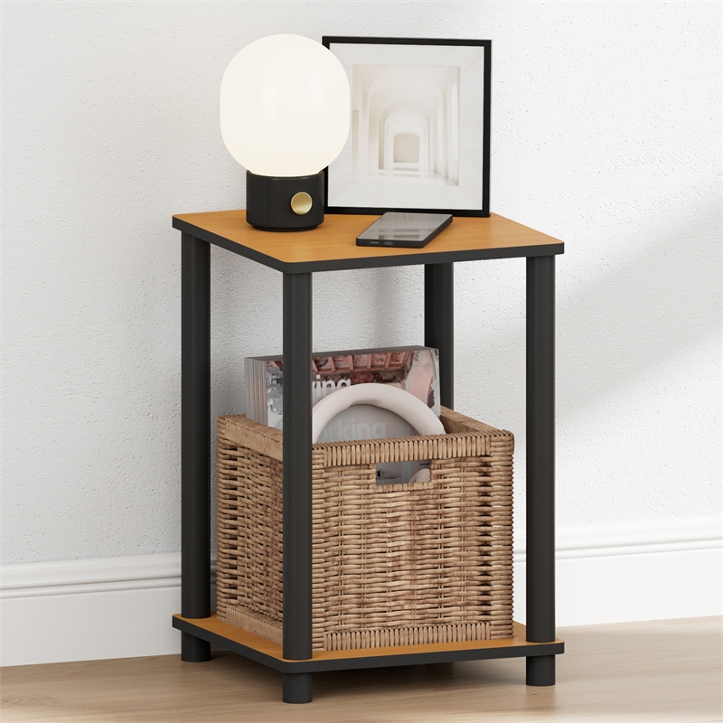 Furinno TURN-N-TUBE 2-Tier Open Shelf Toolless Square Nightstand Light Cherry