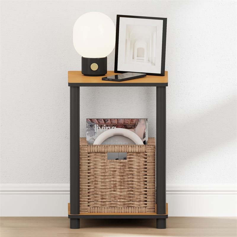 Furinno TURN-N-TUBE 2-Tier Open Shelf Toolless Square Nightstand Light Cherry