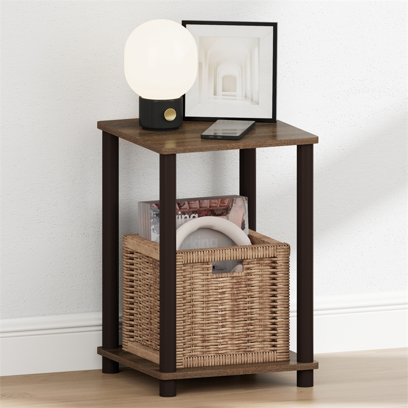 Furinno TURN-N-TUBE 2-Tier Open Shelf Toolless Square Nightstand Walnut