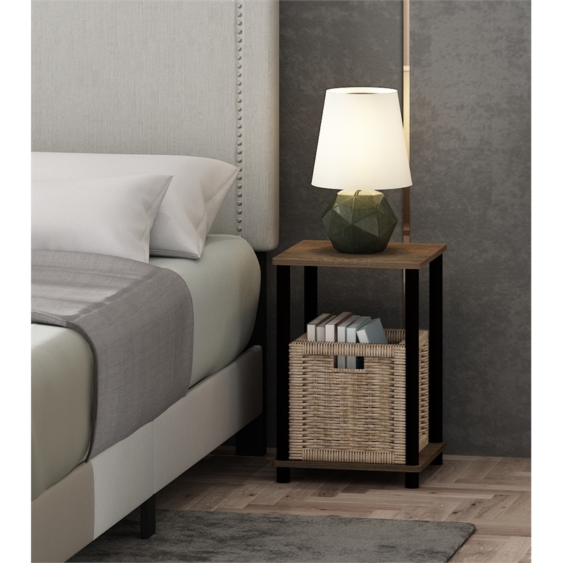 Furinno TURN-N-TUBE 2-Tier Open Shelf Toolless Square Nightstand Walnut