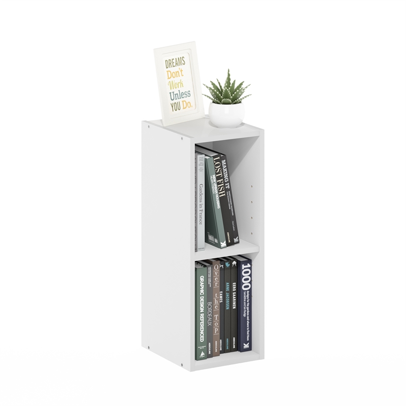Furinno FULDA 2-Tier 8-In Width Narrow Bookcase 9.3 x 7.9 x 21.2 White