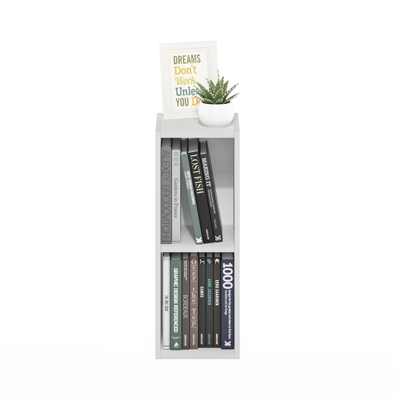 Furinno FULDA 2-Tier 8-In Width Narrow Bookcase 9.3 x 7.9 x 21.2 White