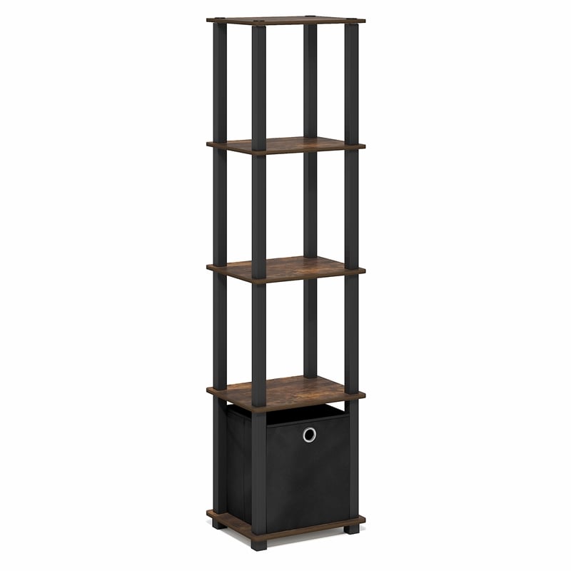 Furinno TURN-N-TUBE 5-Tier Square Open Frame Corner Shelf with Bin Amber Pine
