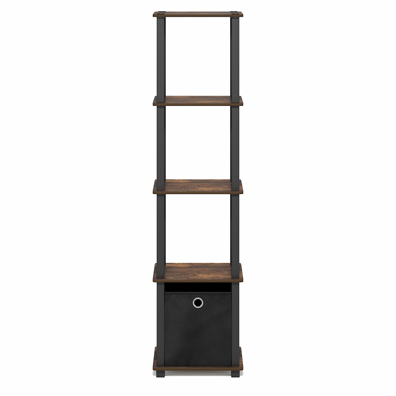 Furinno TURN-N-TUBE 5-Tier Square Open Frame Corner Shelf with Bin Amber Pine