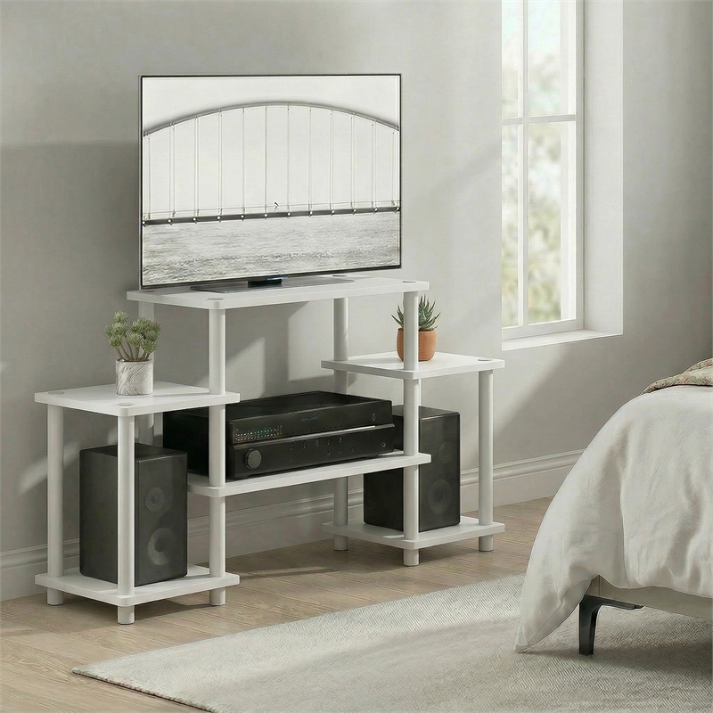 Furinno TURN-N-TUBE 6 Open Shelf Entertainment Center for TV up to 32 Inch White