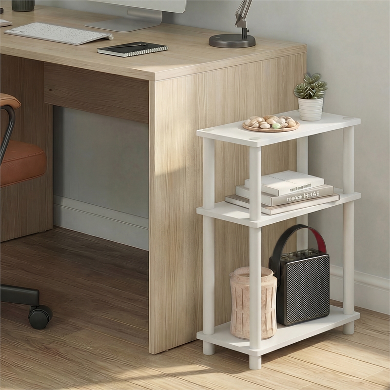 Furinno TURN-N-TUBE 3-Tier Slim Toolless End Table with Storage Shelf White