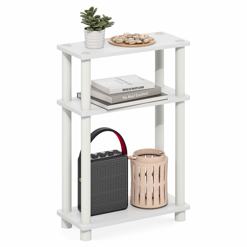 Furinno TURN-N-TUBE 3-Tier Slim Toolless End Table with Storage Shelf White