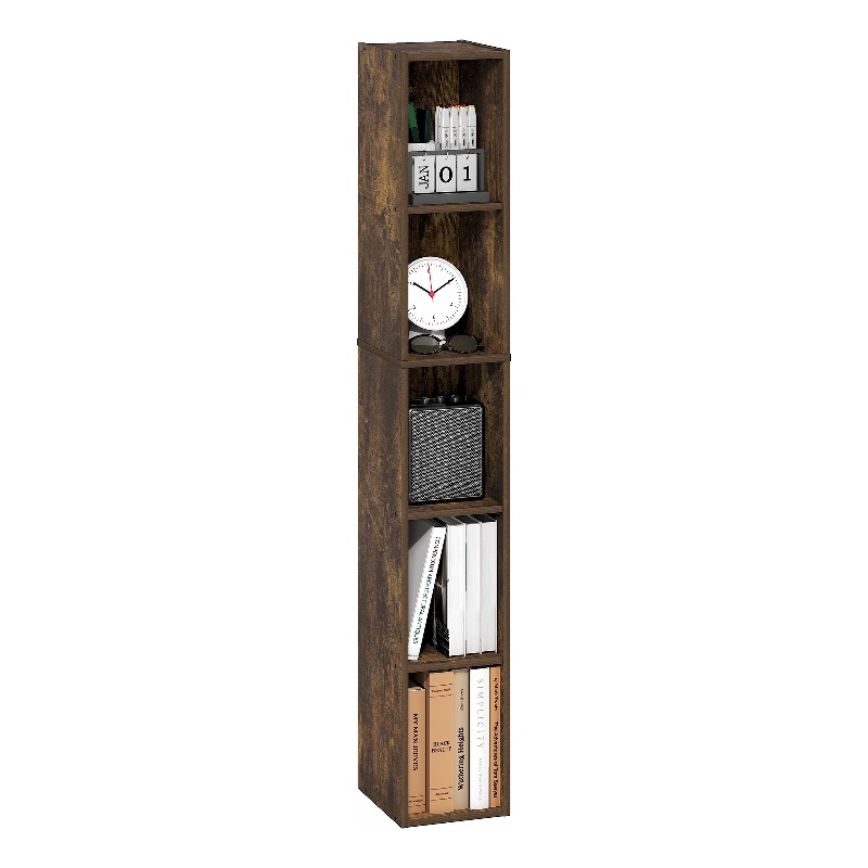 Furinno FULDA 5-Tier 8-In Width Narrow Bookcase 9.3 x 7.9 x 51.9 Amber Pine