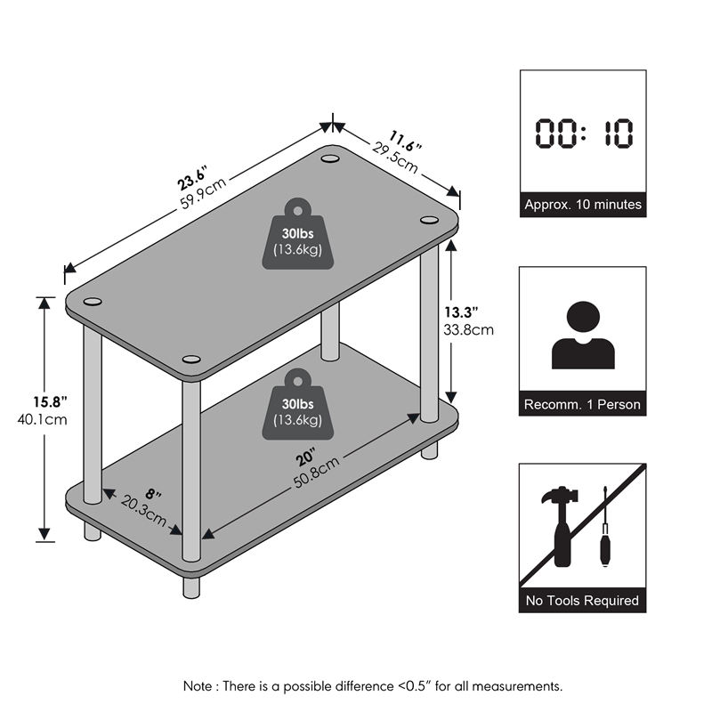 Furinno TURN-N-TUBE Toolless Nightstand with Open Shelf Side/End Table Beech