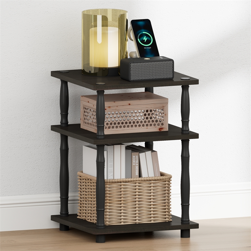 Furinno TURN-N-TUBE 3-Tier Open Shelf Nightstand with Classic Tube Espresso