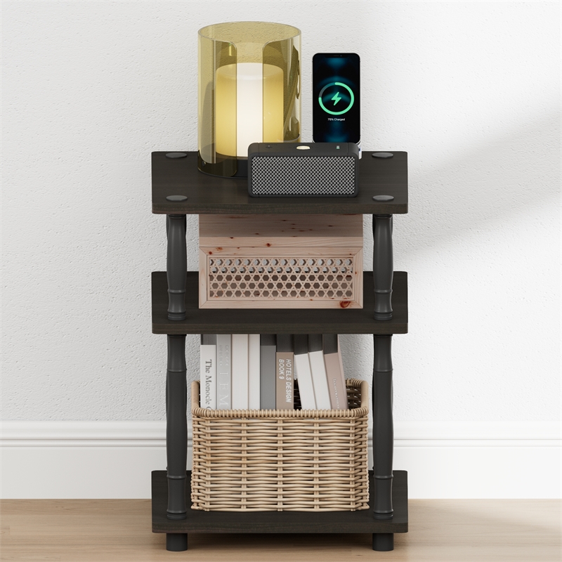 Furinno TURN-N-TUBE 3-Tier Open Shelf Nightstand with Classic Tube Espresso