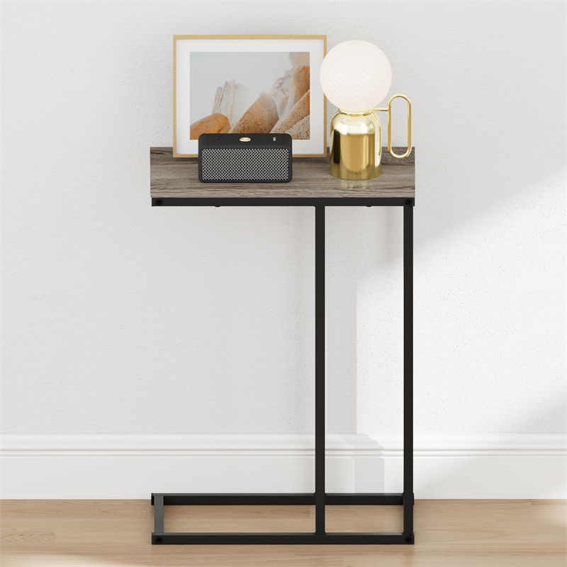 Furinno CAMNUS C-shape Metal Frame Nightstand Side/End Table French Oak Grey