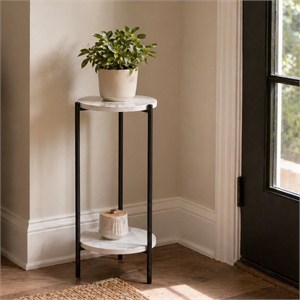 Furinno BESI 2-Tier Plant Stand Metal Flower Pot Outdoor/Indoor Marble White