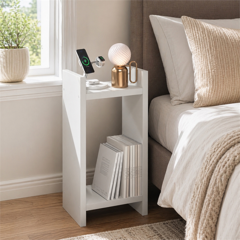Furinno VIOLA Tall 2-Tier Open Bedside Table 1.2-Inch Extra Thick Frame White