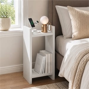 Furinno VIOLA Tall 2-Tier Open Bedside Table 1.2-Inch Extra Thick Frame White