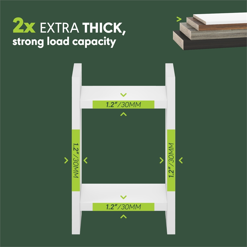 Furinno VIOLA 2-Tier Narrow Bookshelf Corner 1.2-Inch Extra Thick Frame White