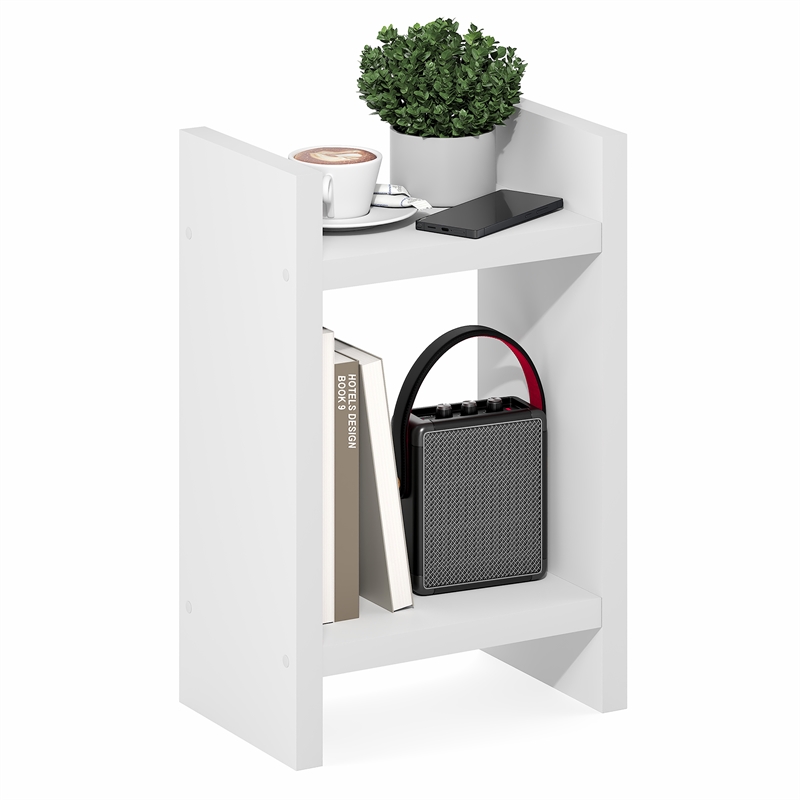Furinno VIOLA 2-Tier Narrow Bookshelf Corner 1.2-Inch Extra Thick Frame White