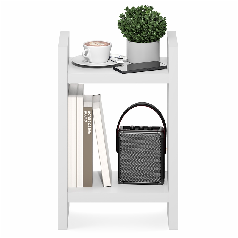 Furinno VIOLA 2-Tier Narrow Bookshelf Corner 1.2-Inch Extra Thick Frame White