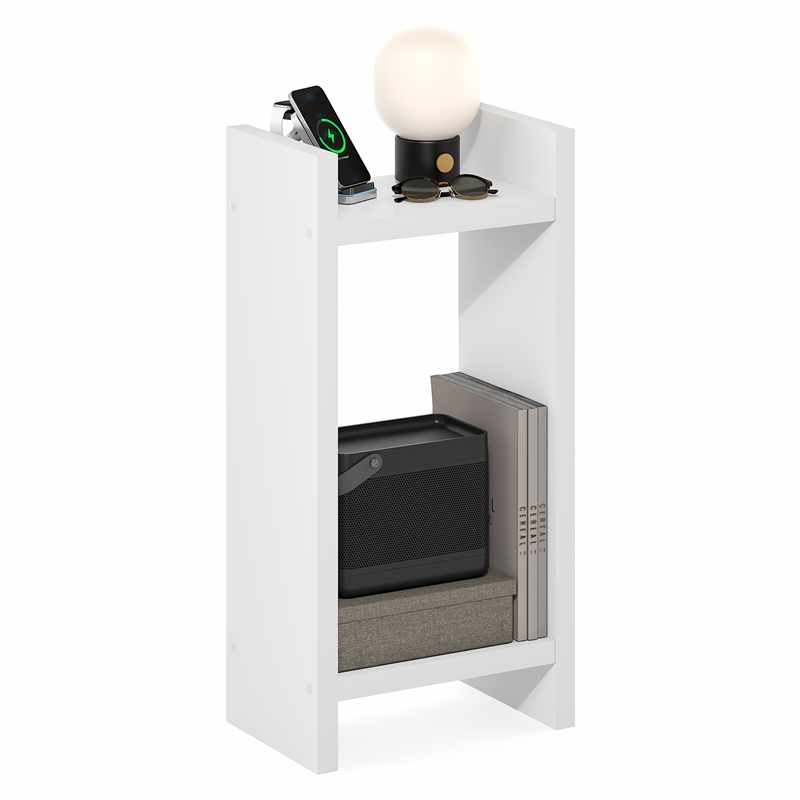 Furinno VIOLA 2-Tier Narrow Corner Bookshelf 1.2-Inch Extra Thick Frame White