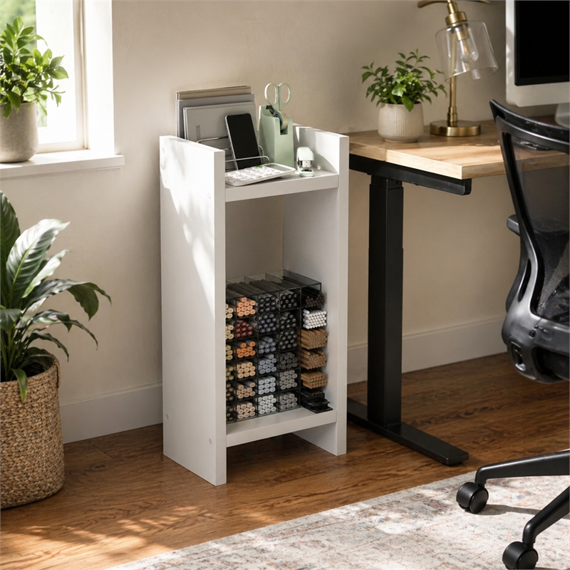 Furinno VIOLA 2-Tier Narrow Corner Bookshelf 1.2-Inch Extra Thick Frame White