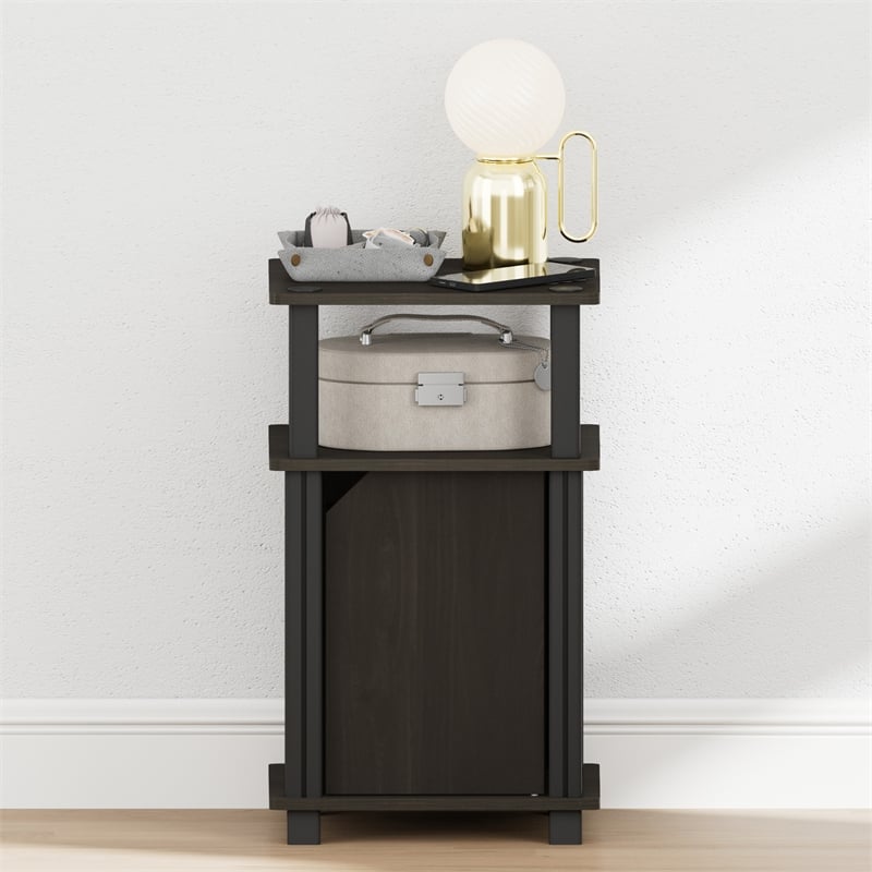 Furinno JUST 3-Tier Open Nightstand with Door Cabinet Side/End Table Espresso