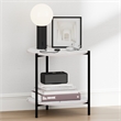 Furinno BESI 2-Tier Wide Round Nightstand Metal Legs/Frame EndTable Marble White