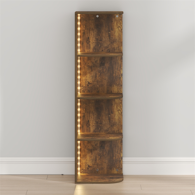 Furinno PASIR 4-Tier LED Open Corner Shelf Bookcase 9.3 x 12 x 41.4. Amber Pine