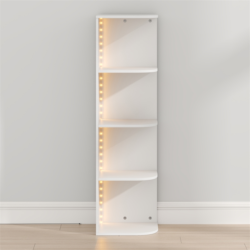 Furinno PASIR 4-Tier LED Open Corner Shelf Bookcase 9.3 x 12 x 41.4. White