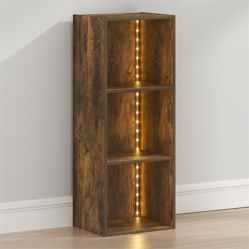Furinno LUDER 3-Cube LED Lights Bookcase 9.3 x 12 x 31.5. Amber Pine