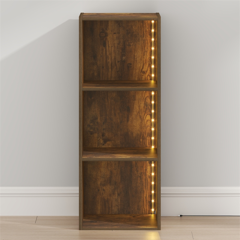 Furinno LUDER 3-Cube LED Lights Bookcase 9.3 x 12 x 31.5. Amber Pine