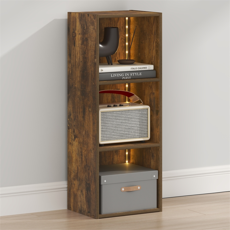 Furinno LUDER 3-Cube LED Lights Bookcase 9.3 x 12 x 31.5. Amber Pine