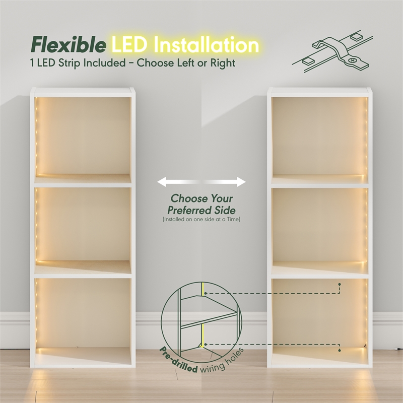 Furinno LUDER 3-Cube LED Lights Bookcase 9.3 x 12 x 31.5. White