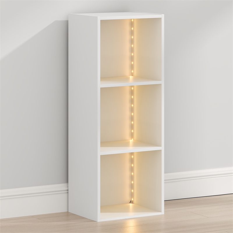 Furinno LUDER 3-Cube LED Lights Bookcase 9.3 x 12 x 31.5. White