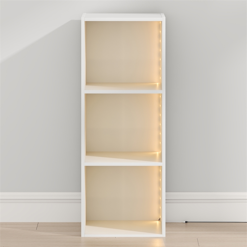 Furinno LUDER 3-Cube LED Lights Bookcase 9.3 x 12 x 31.5. White