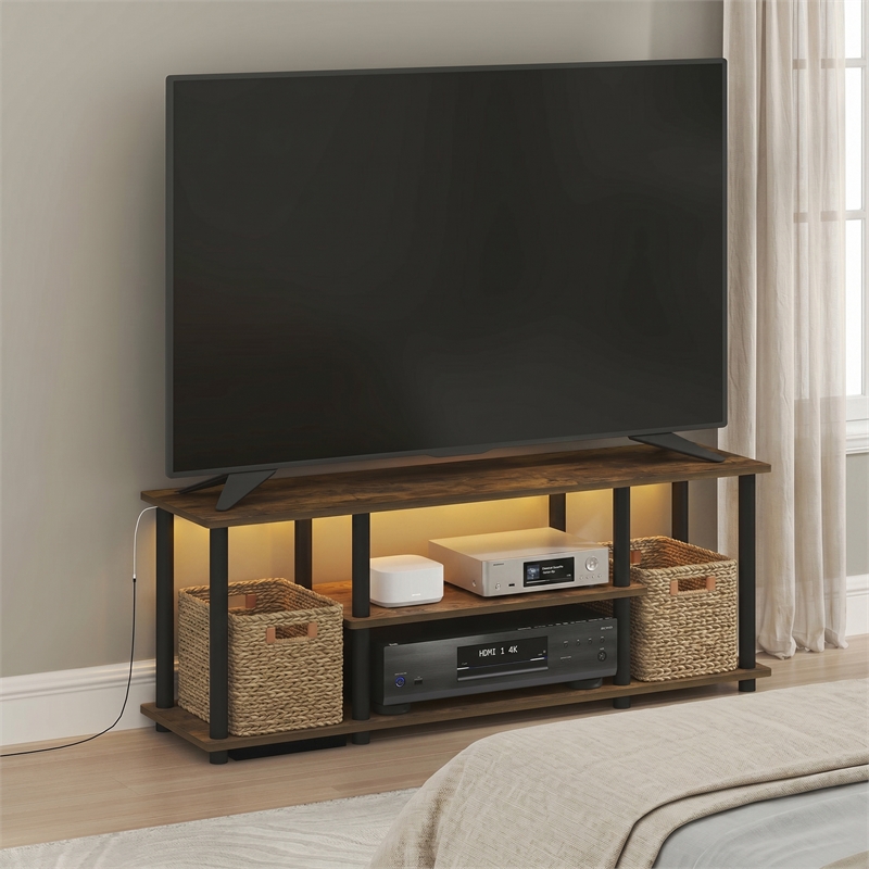 Furinno TURN-N-TUBE 3-Tier LED No Tools TV Stand for TV up to 50 Inch Amber Pine
